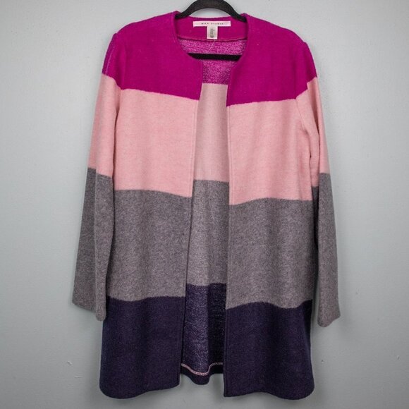 Max Studio colorblock wool blend open long coat-M - Picture 1 of 5